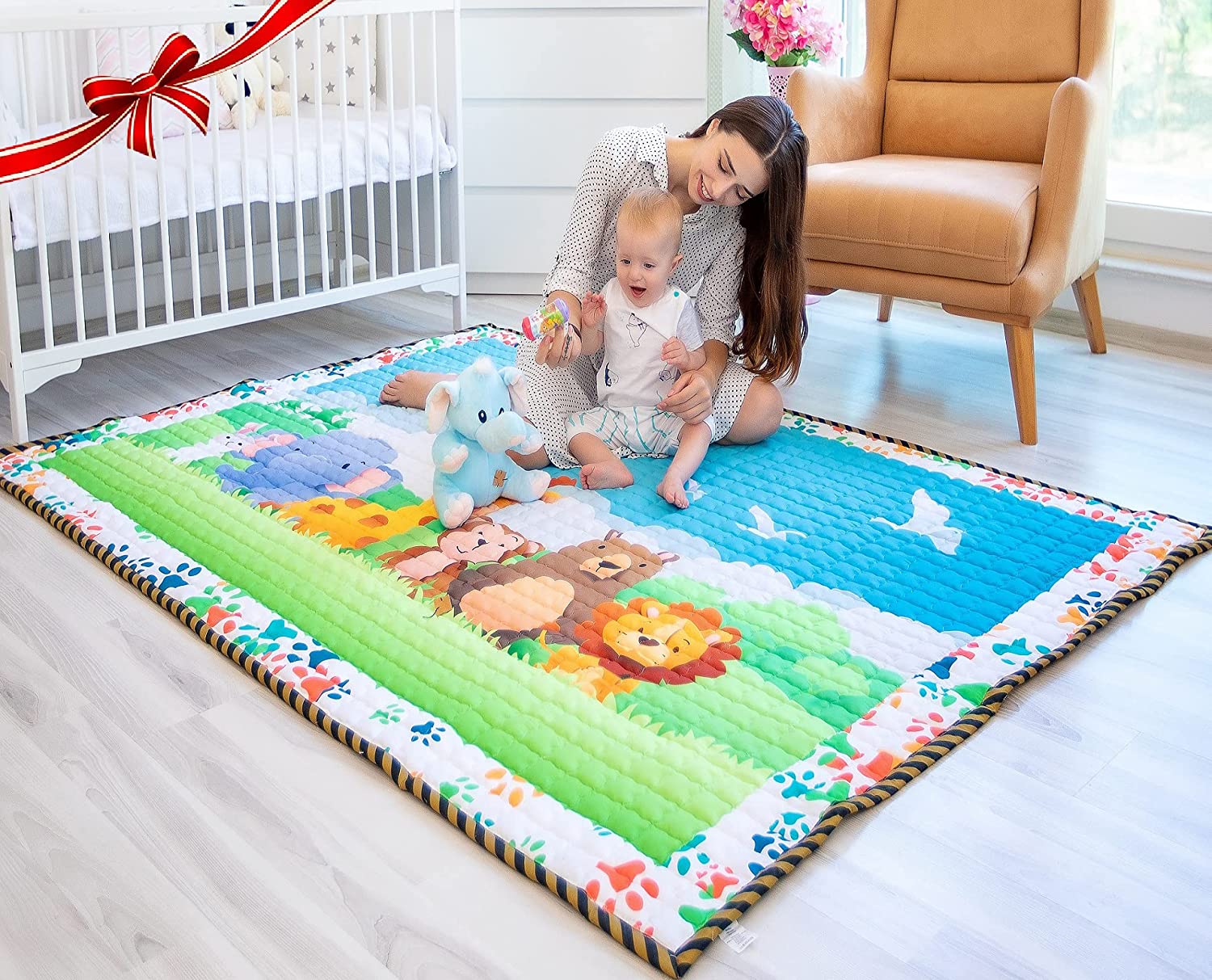 Moiré Baby 3D Paper Craft Animal Learning Baby Play Mat Extra Large 76 in. x 58 Padded ABC Crawling Carpet for Babies 3D Paper Craft Animal - Image 1